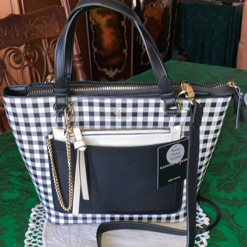NWT NANETTE LEPORE Black/white gingham, appx 9” high, 13” x 5”. $63 - Picture 10 of 11